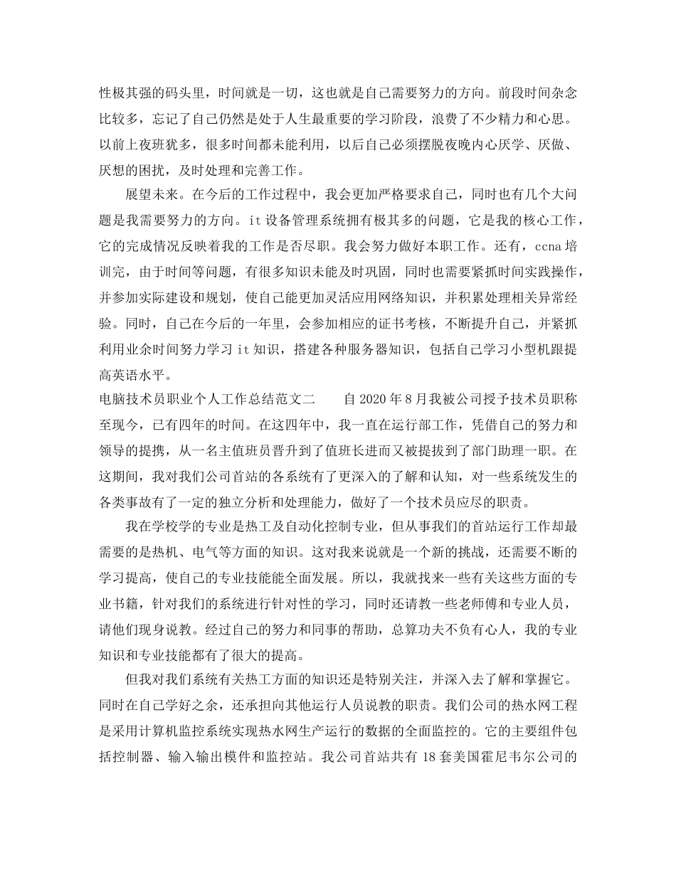 电脑技术员职业个人工作总结范文 _第2页