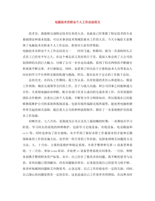 电脑技术员职业个人工作总结范文 