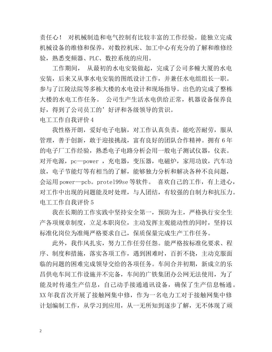电工工作自我评价 _第2页
