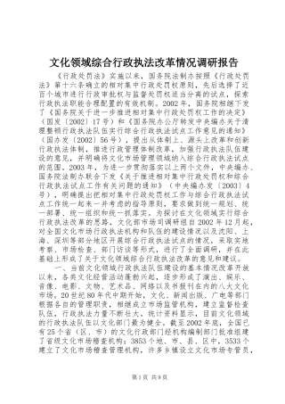 文化领域综合行政执法改革情况调研报告