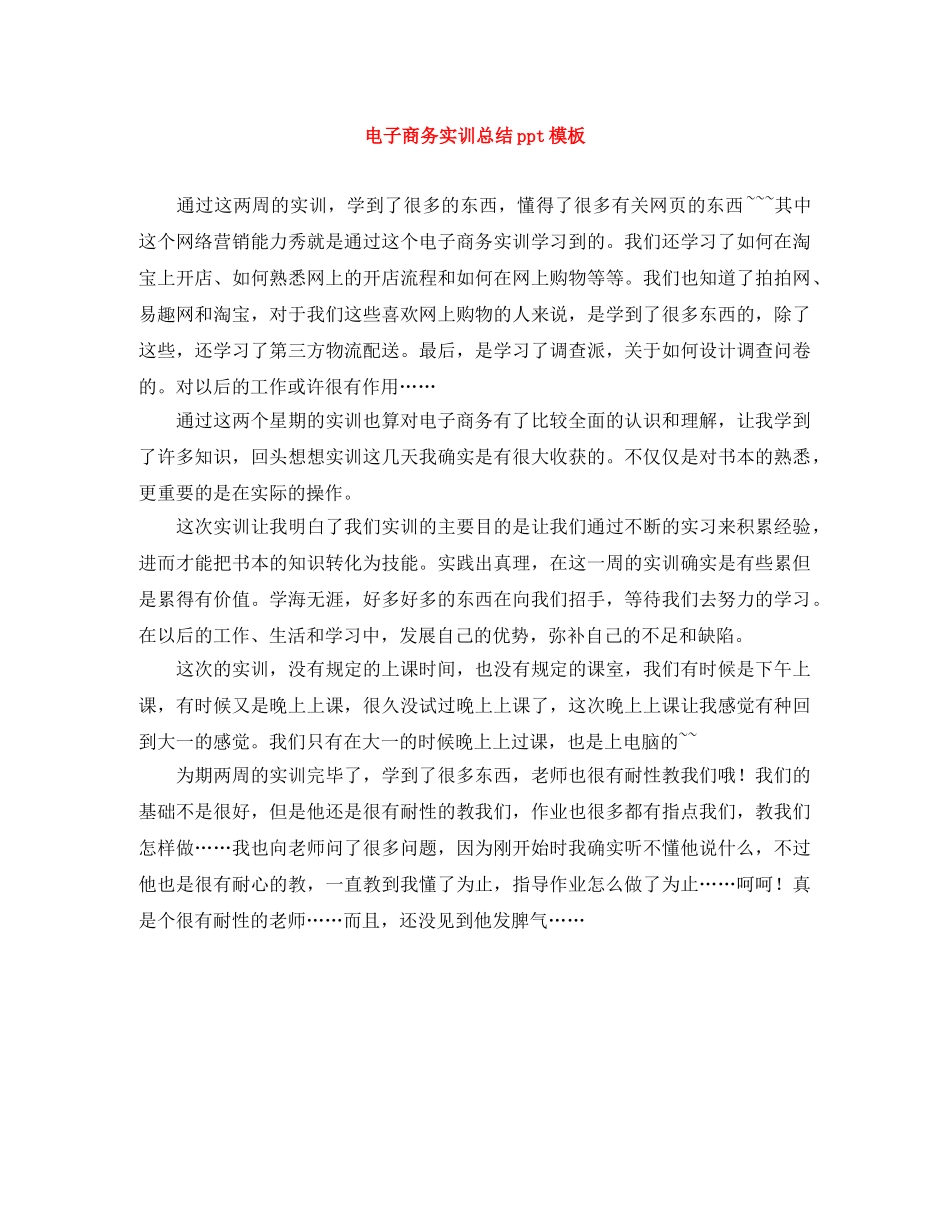 电子商务实训总结ppt模板 _第1页