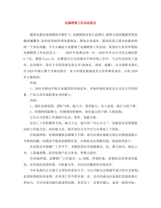 电器销售工作总结报告 