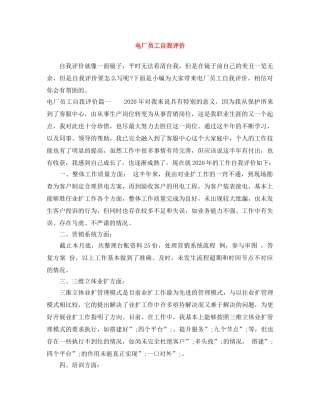 电厂员工自我评价 