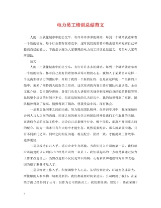电力员工培训总结范文 