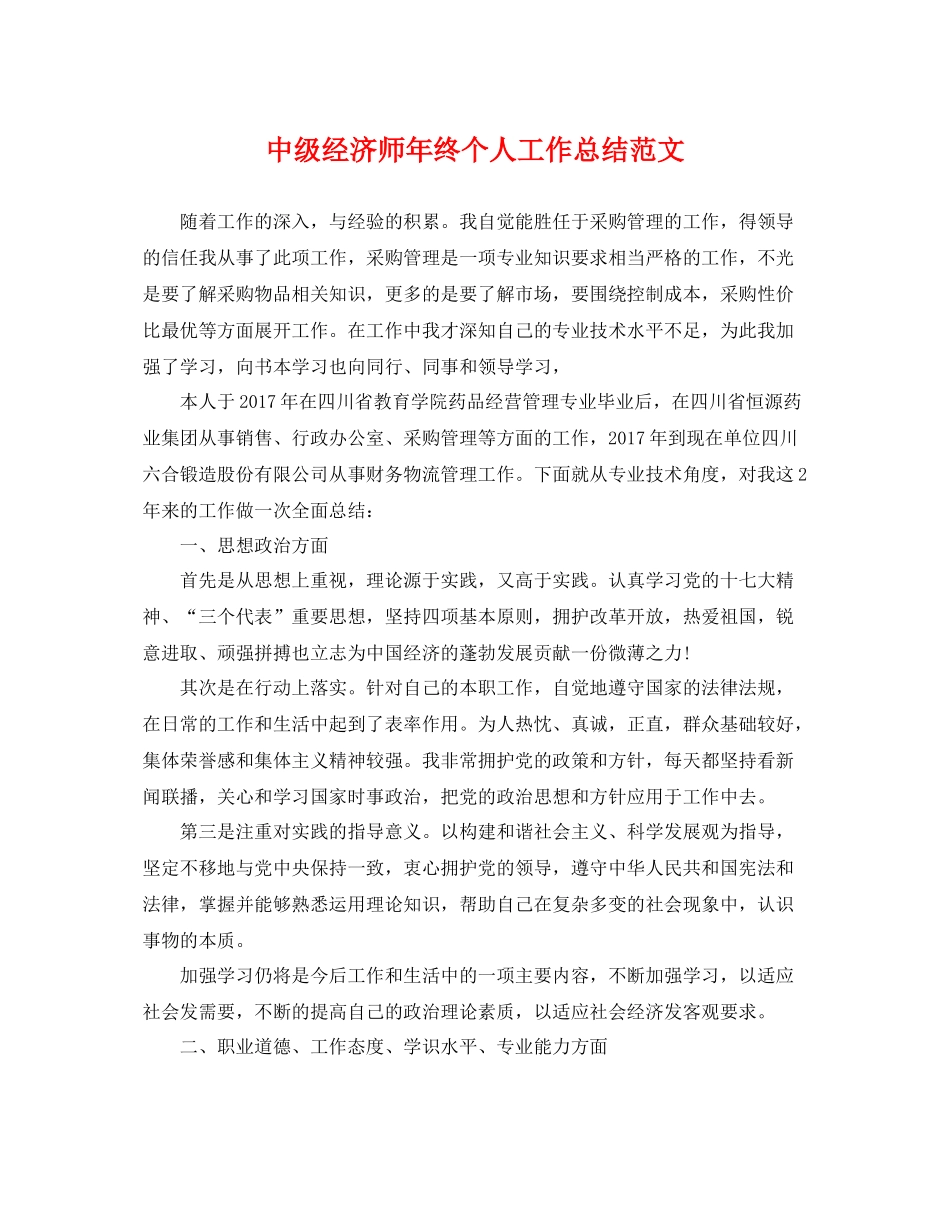 中级经济师年终个人工作总结范文 _第1页