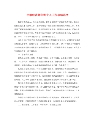 中级经济师年终个人工作总结范文 