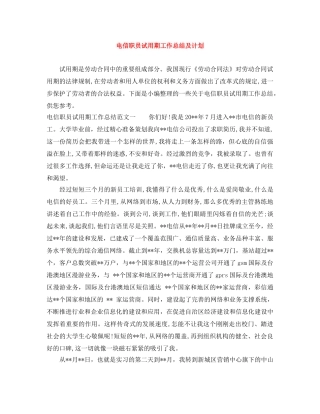 电信职员试用期工作总结及计划 
