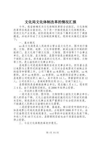 文化局文化体制改革的情况汇报