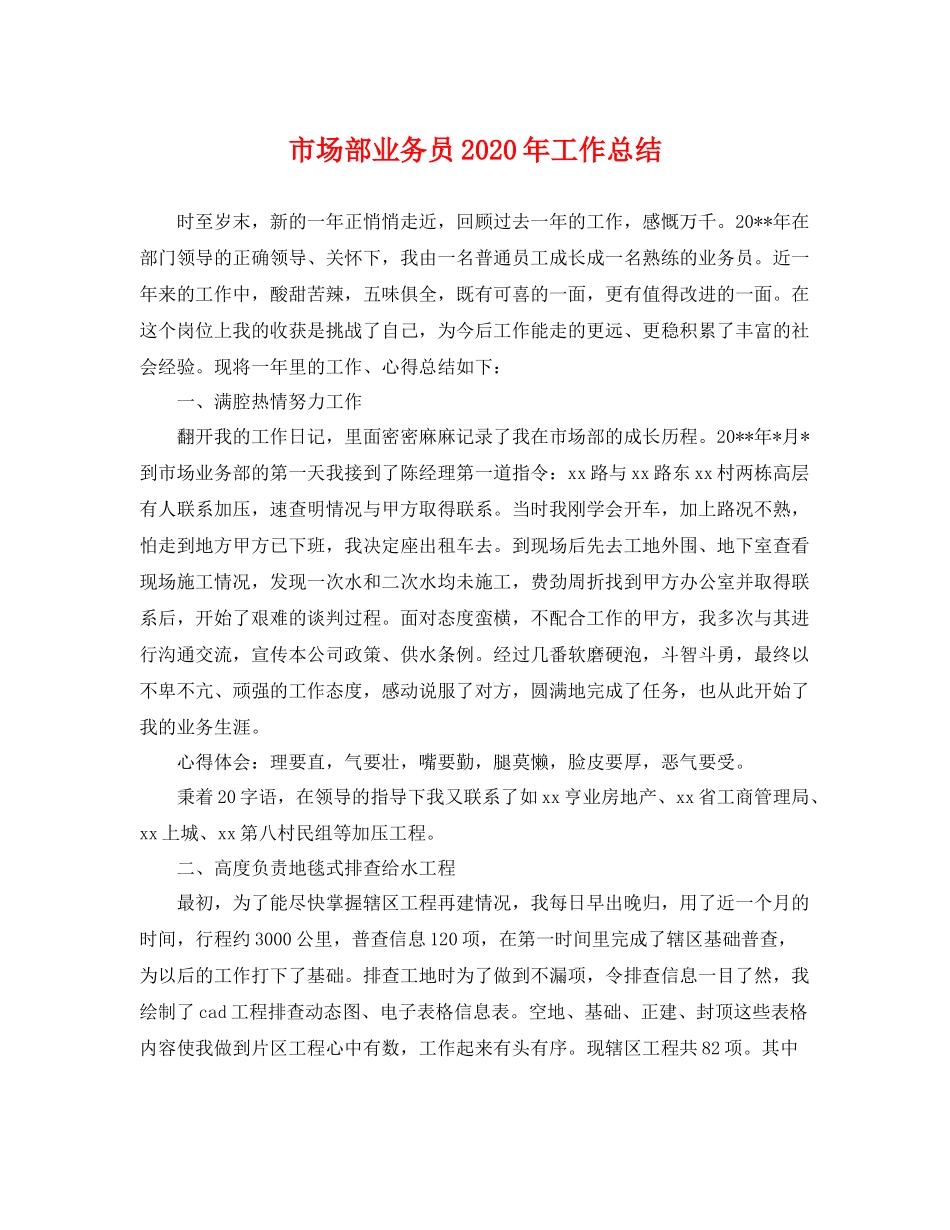 市场部业务员2020年工作总结 _第1页