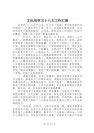 文化局学习十八大工作汇报