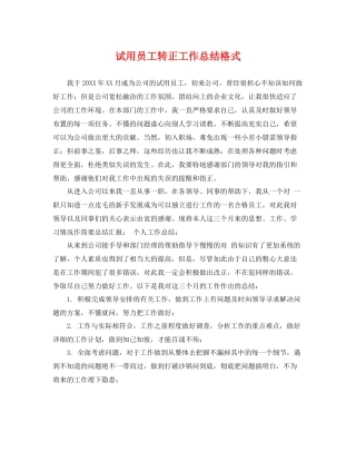 试用员工转正工作总结格式 