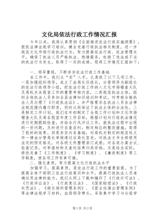 文化局依法行政工作情况汇报