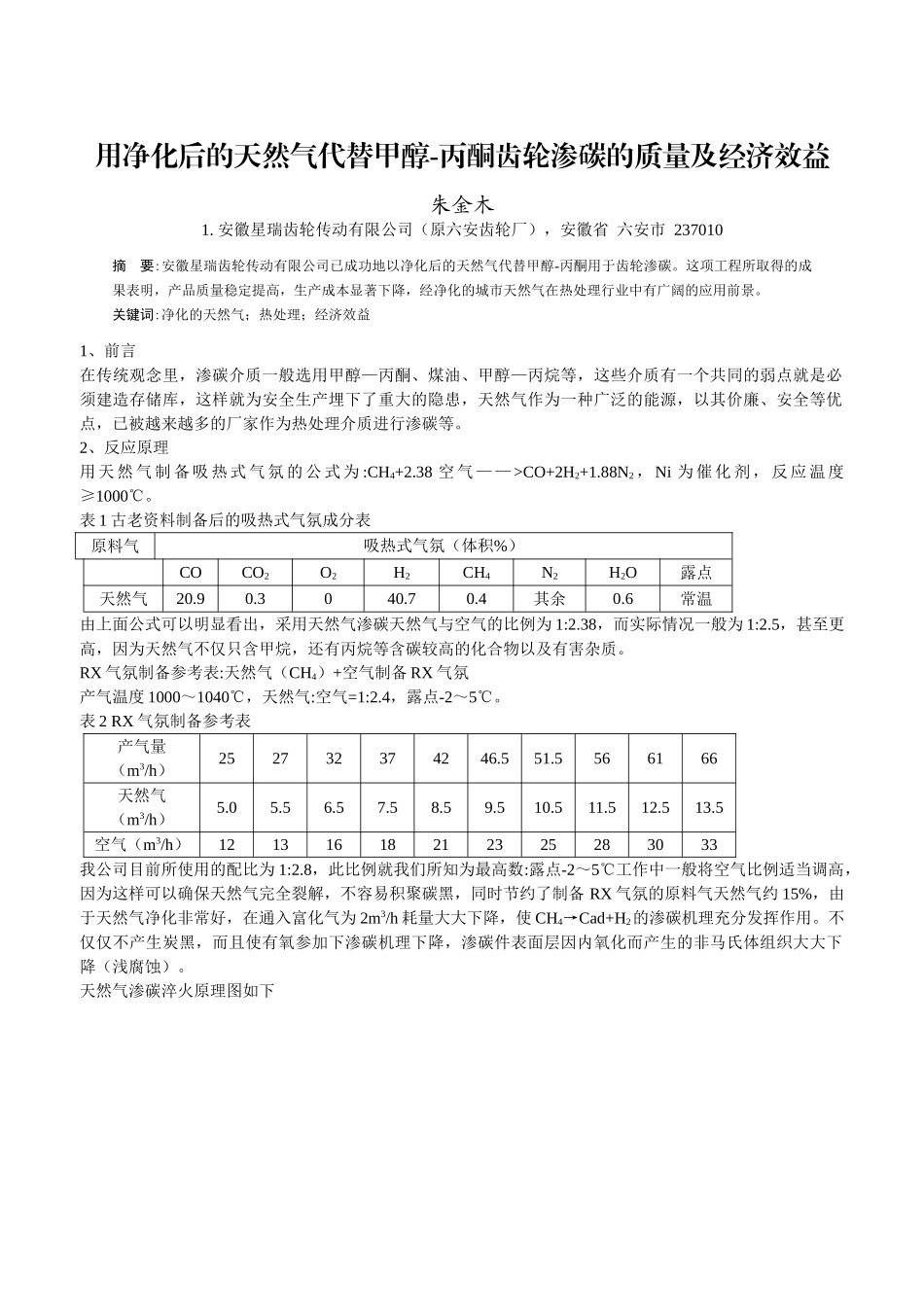 用净化后的天然气代替甲醇-丙酮齿轮渗碳的质量及经济效益_第1页