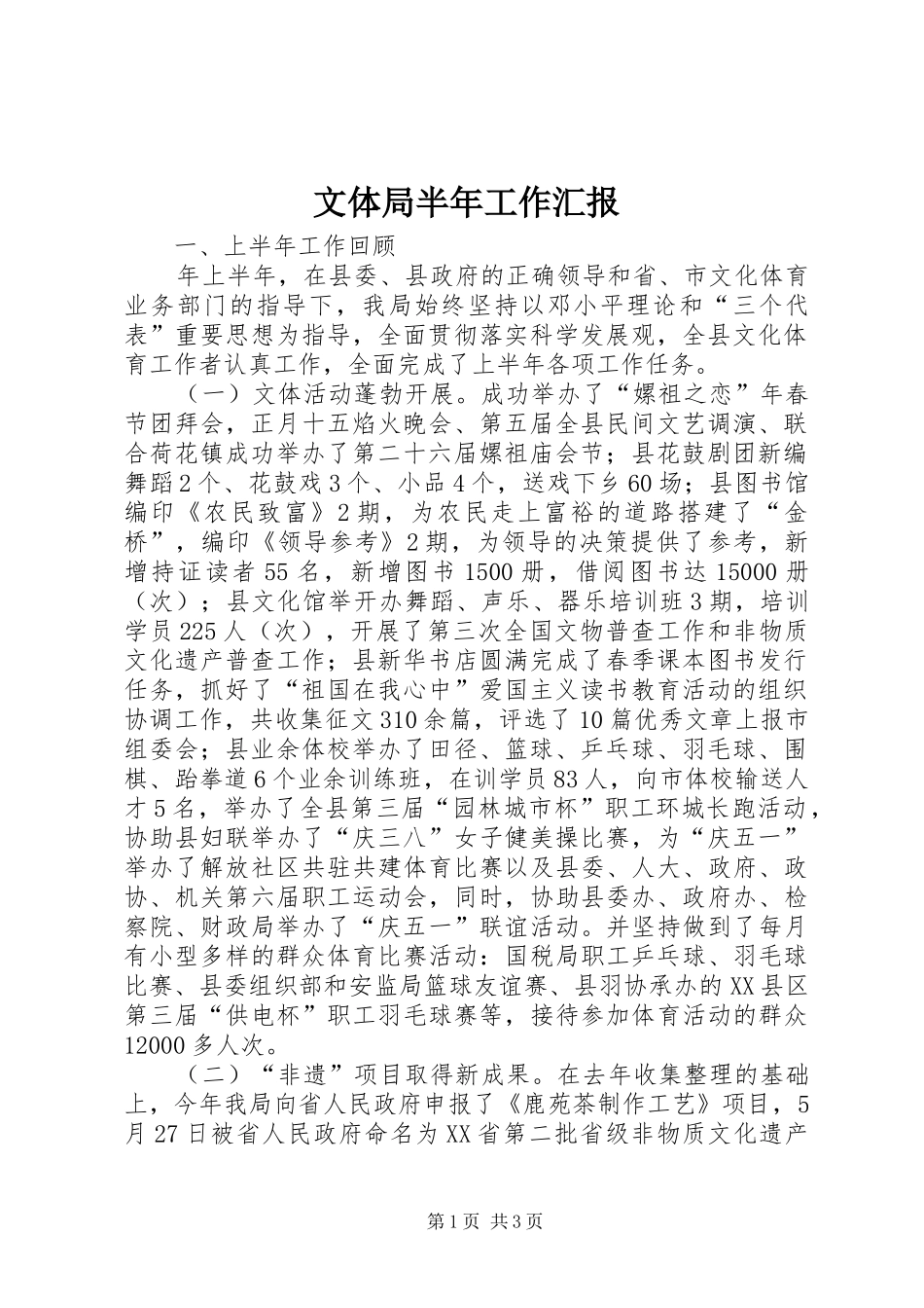 文体局半年工作汇报_第1页