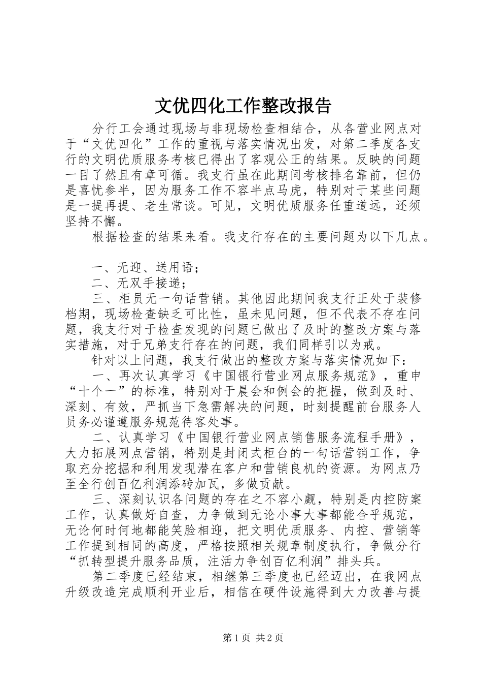 文优四化工作整改报告_第1页