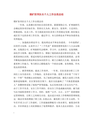 煤矿防突队长个人工作自我总结 