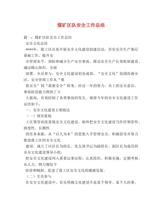 煤矿区队安全工作总结 