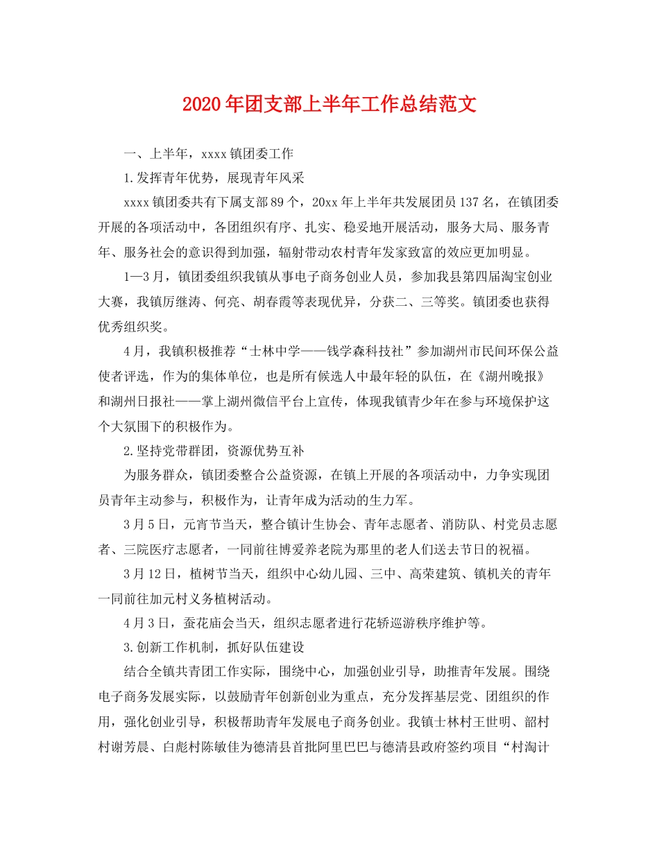 2020年团支部上半年工作总结范文 _第1页
