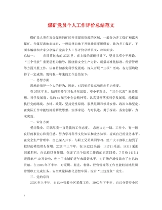 煤矿党员个人工作评价总结范文 