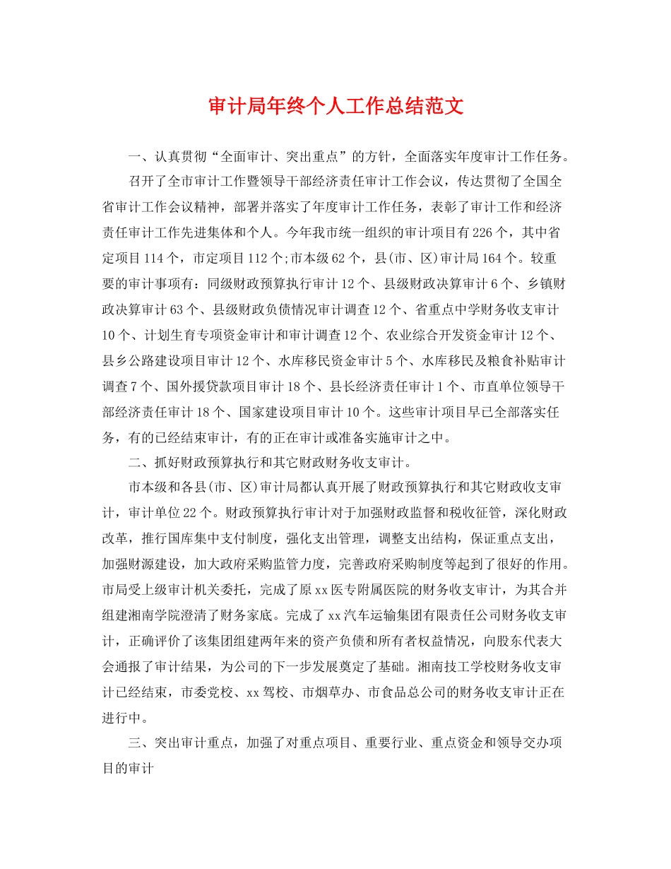 审计局年终个人工作总结范文 _第1页