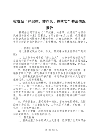 收费站“严纪律、转作风、抓落实”整治情况报告