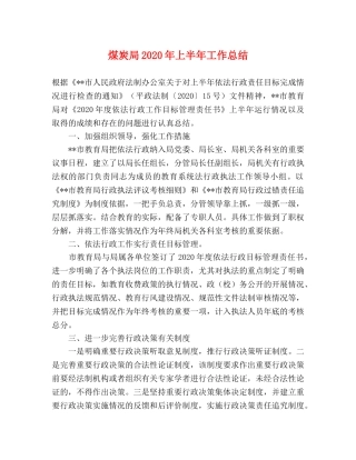 煤炭局2020年上半年工作总结 