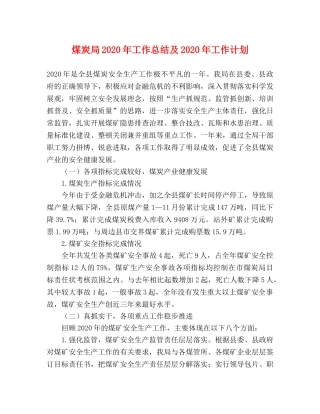 煤炭局2020年工作总结及2020年工作计划 