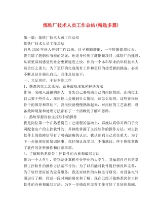 炼铁厂技术人员工作总结(精选多篇) 