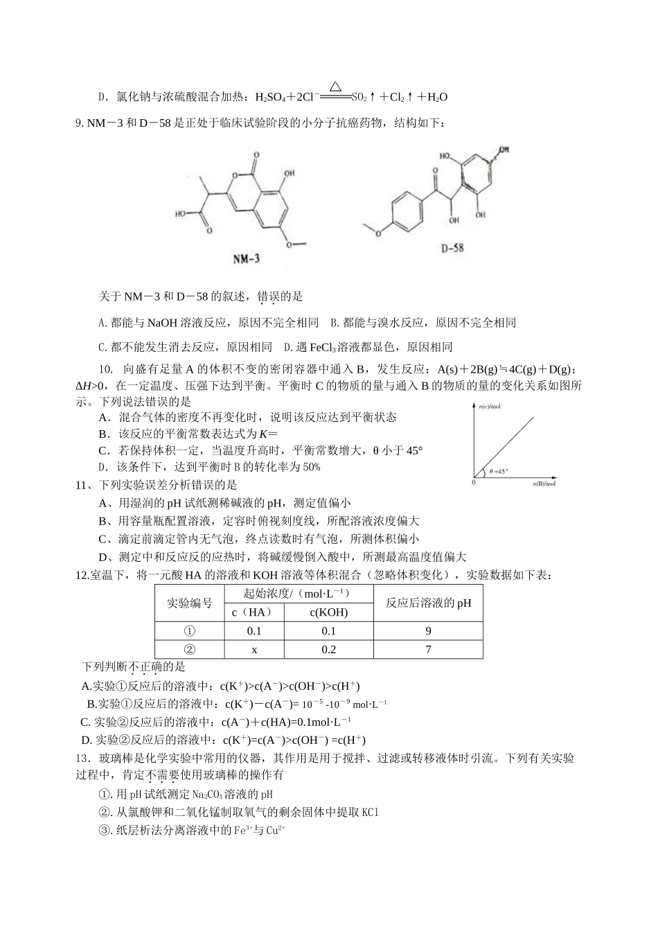 浙江省杭州市学军中学2014届高三上学期第一次月考化学试题(无答案)_第2页