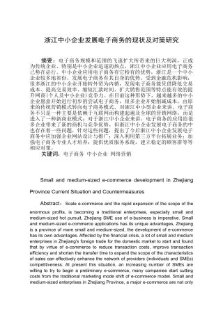 浙江中小企业发展电子商务的现状及对策分析