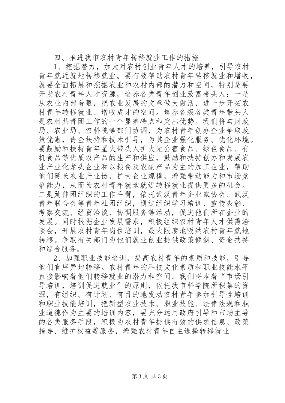 推进我市农村青年剩余劳动力转移工作项目的可行性报告_第3页