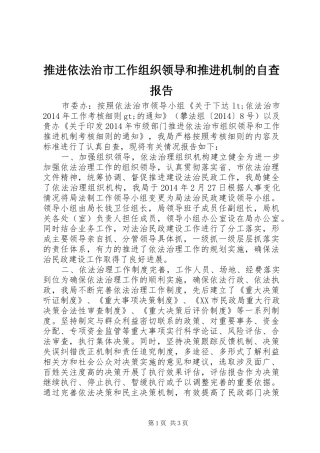 推进依法治市工作组织领导和推进机制的自查报告