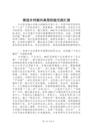 推进乡村振兴典型经验交流汇报