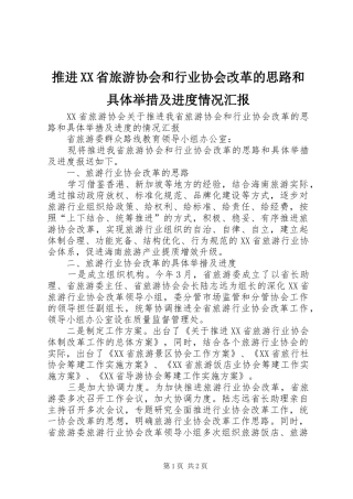 推进XX省旅游协会和行业协会改革的思路和具体举措及进度情况汇报