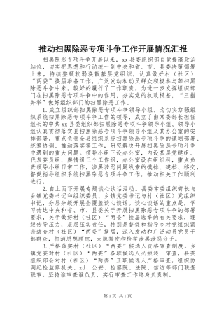 推动扫黑除恶专项斗争工作开展情况汇报