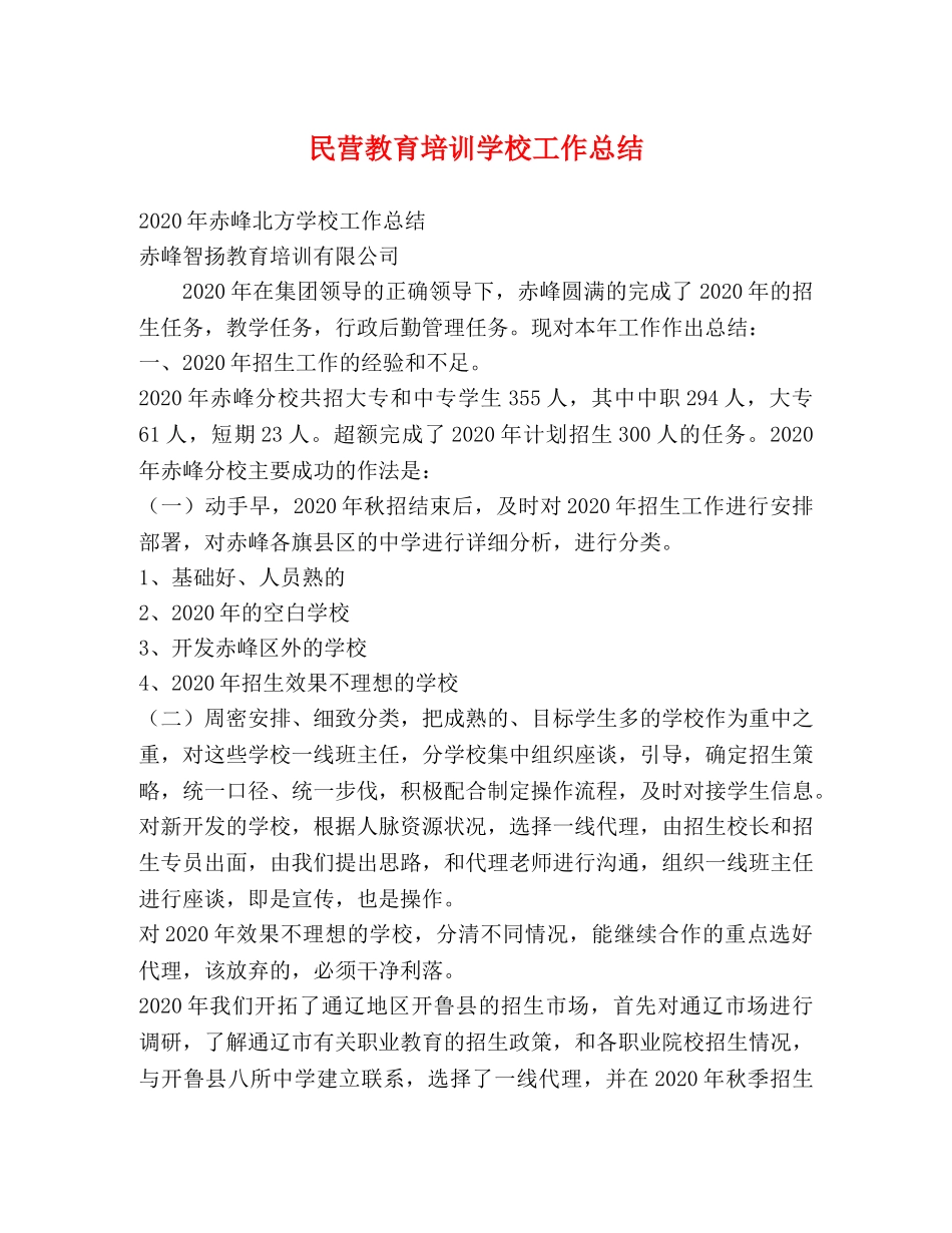 民营教育培训学校工作总结 _第1页