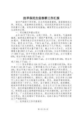 抗旱保民生促春耕工作汇报