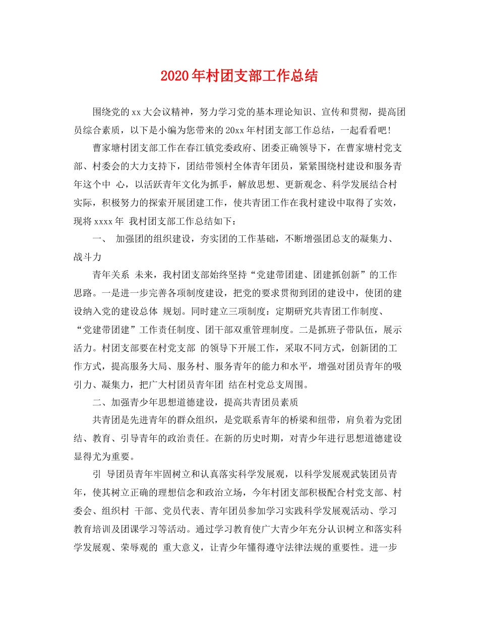 2020年村团支部工作总结 _第1页
