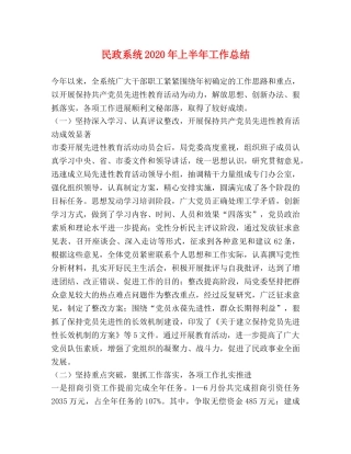 民政系统2020年上半年工作总结 
