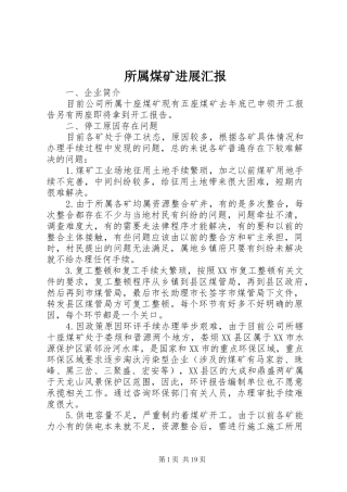 所属煤矿进展汇报