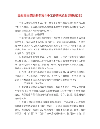 民政局扫黑除恶专项斗争工作情况总结(精选范本) 