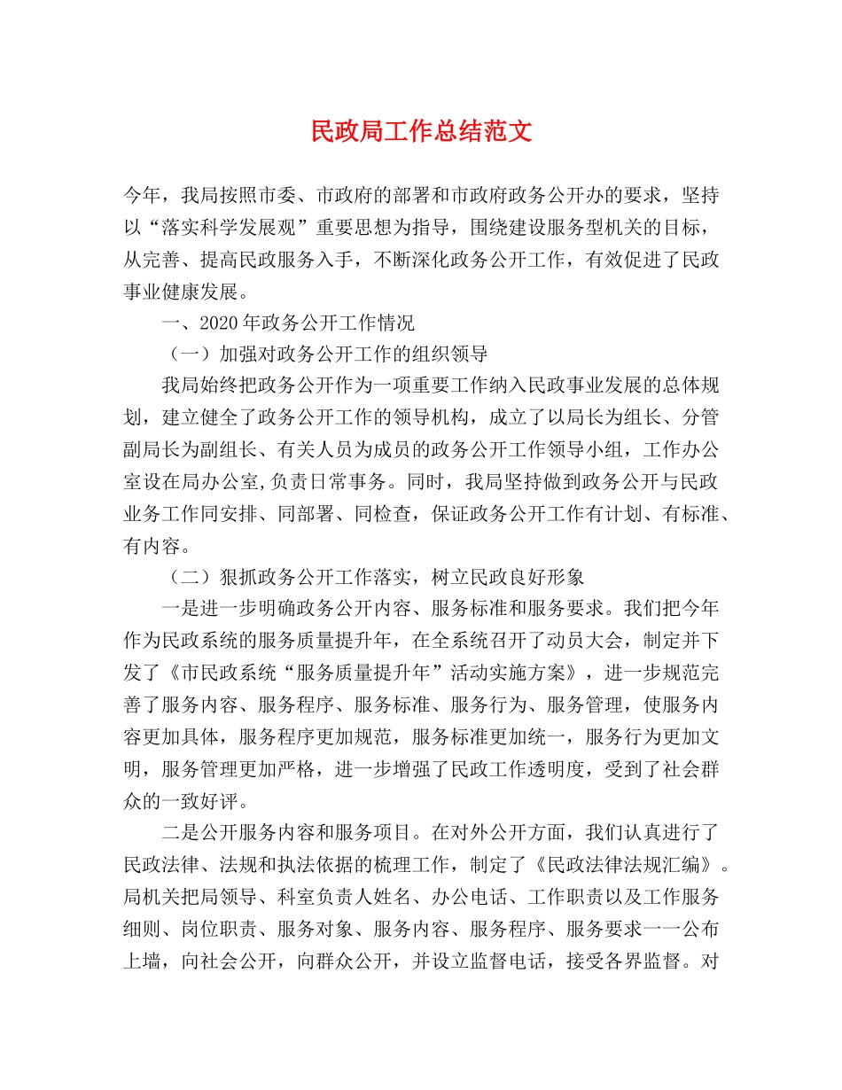 民政局工作总结范文 _第1页