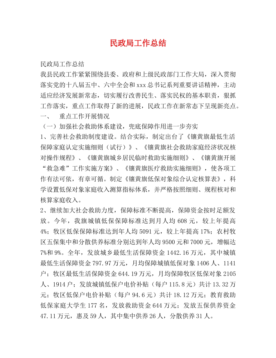 民政局工作总结 _第1页