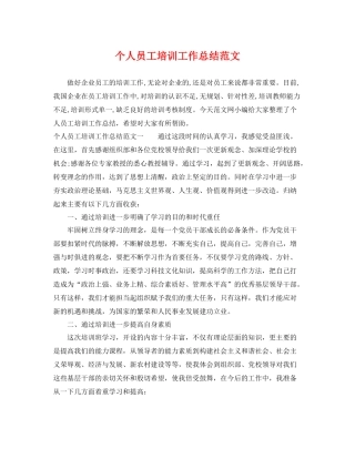 个人员工培训工作总结范文 