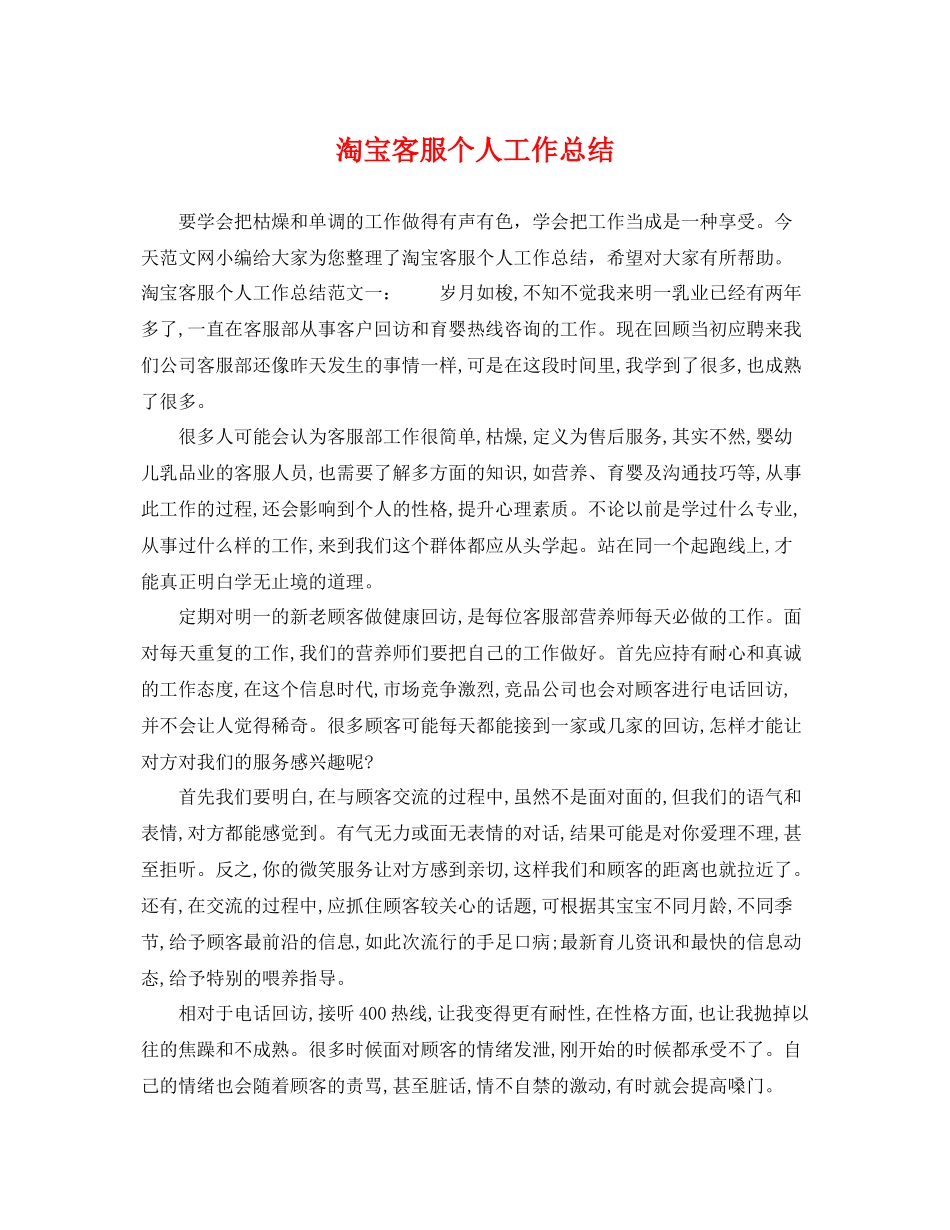 淘宝客服个人工作总结 _第1页