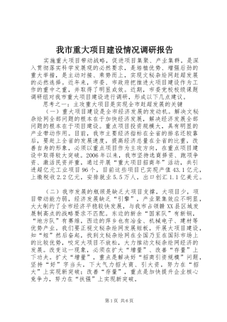 我市重大项目建设情况调研报告