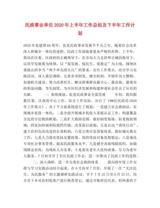 民政事业单位2020年上半年工作总结及下半年工作计划 