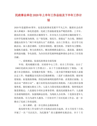 民政事业单位2020年上半年工作总结及下半年工作计划2 