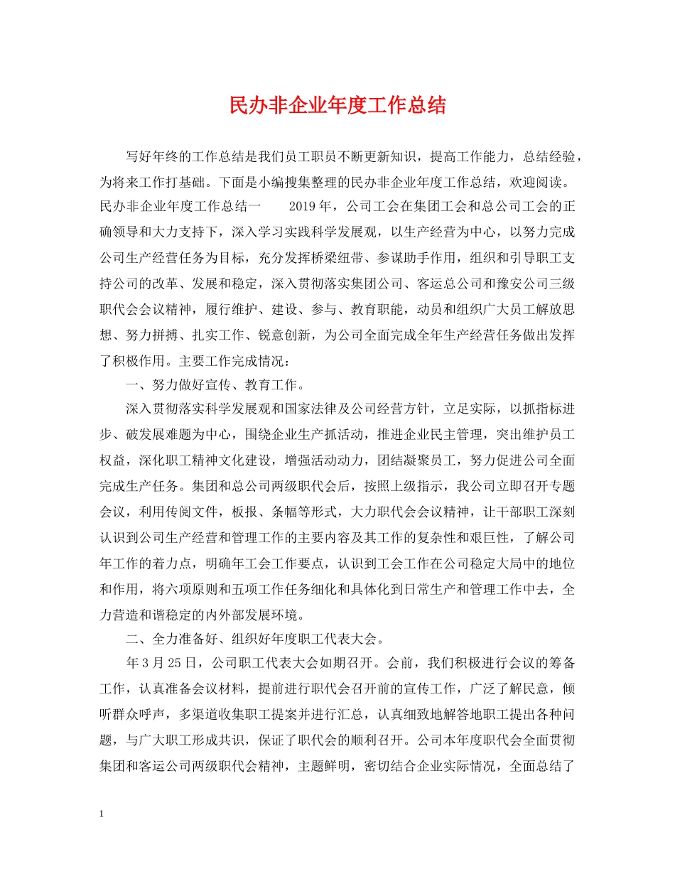 民办非企业年度工作总结 _第1页