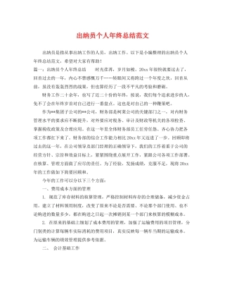 出纳员个人年终总结范文 